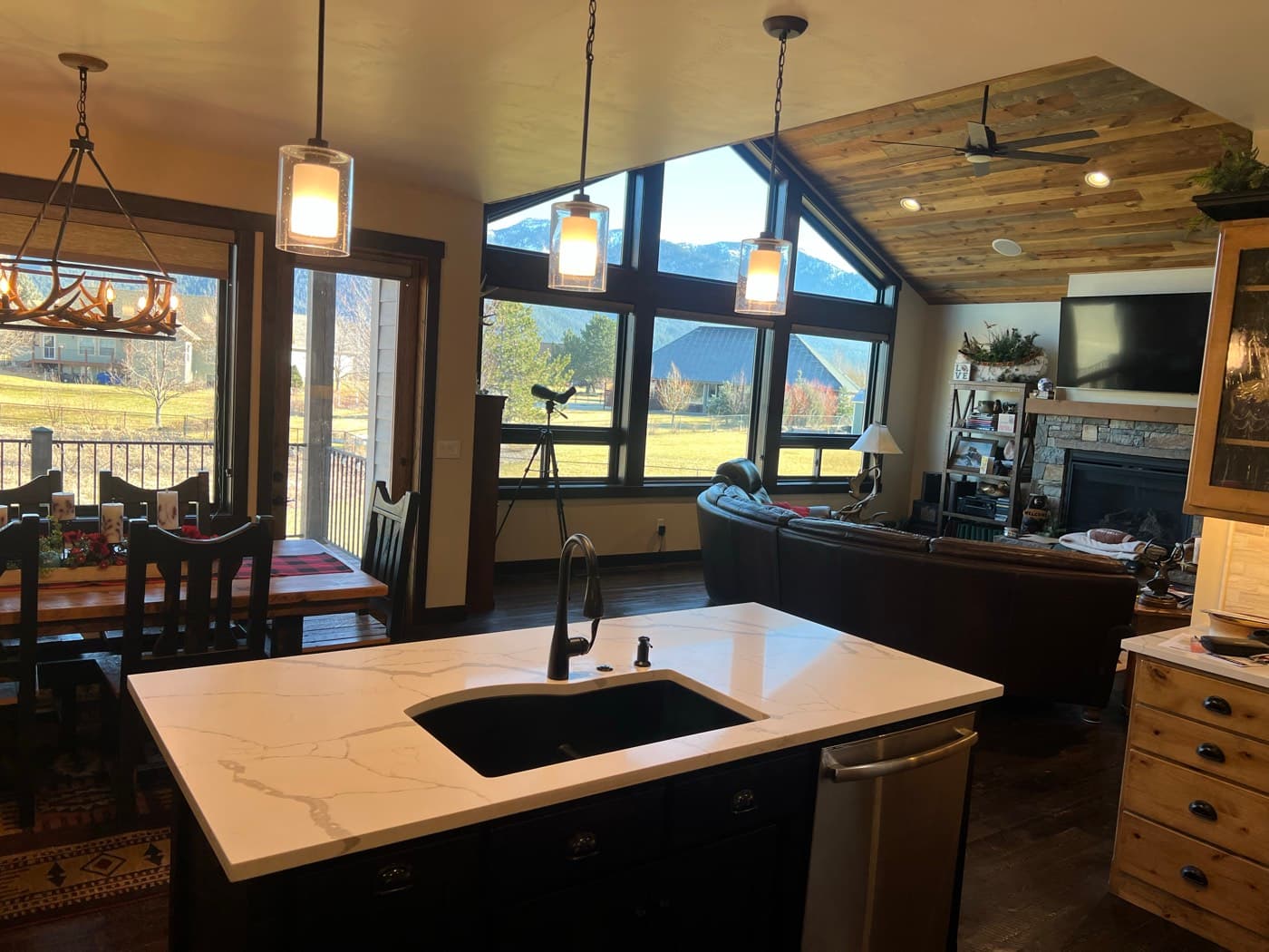 Open kitchen with rustic wood accents